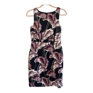 Ann Taylor Factory Floral Print Sheath Dress Sleeveless Navy Blue Purple W Sz 2